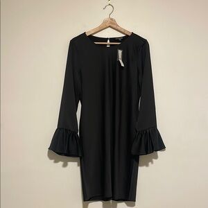NWT J CREW Flutter Long Sleeve Black Crew Neckline Mini Dress Size 10